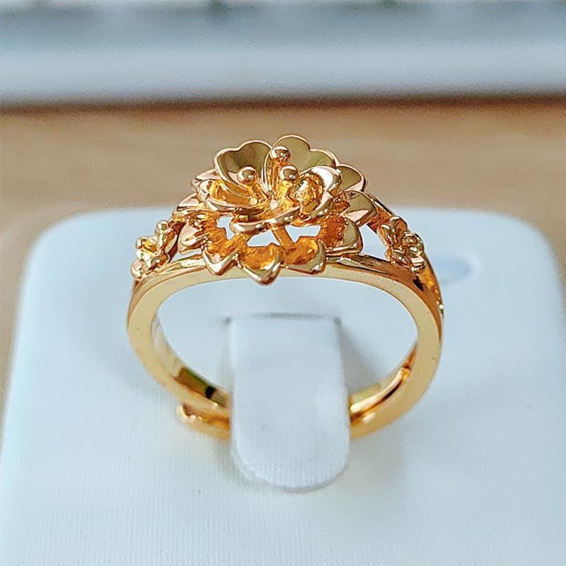 Gold Imitation Gold Flower Opening Ring Women'S Fashion Temperament Light Luxury Hand Jewelry