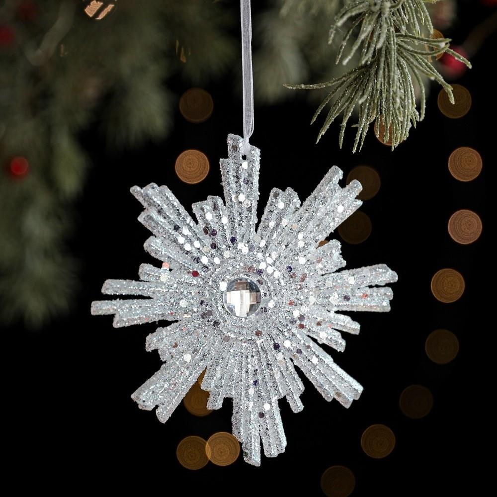 Glitter Plastic White Christmas Ornament Transparent Snowflake White Bell Bell Decoration Light Luxury Christmas Tree Decoration