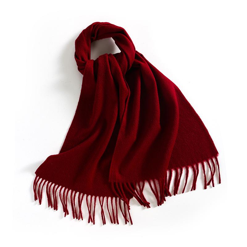 Winter Solid Color Wool Scarf for Women New Versatile Tassel Fashion Warm Neck Scarf Comfortable Real Wool Scarf