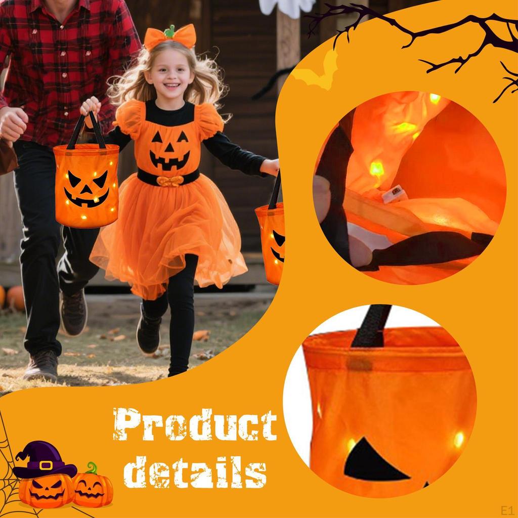 2Pcs Halloween Pumpkin Candy Bags, with Light, Pouch Multipurpose Trick or Treat Bags Gift