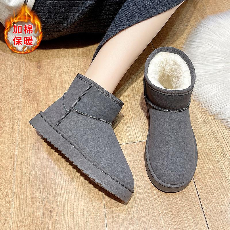 Fashion Winter Brown Snow Boots Plush Suede Ankle Boots Waterproof Warm Cotton Women Boots Slip On Fleece Thickened Flat Short Booties