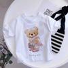 Girls Fashionable Pure Cotton TShirt with Teddy Bear Cartoon Pattern Summer Clothing Fun Childrens Wear Y2K Style