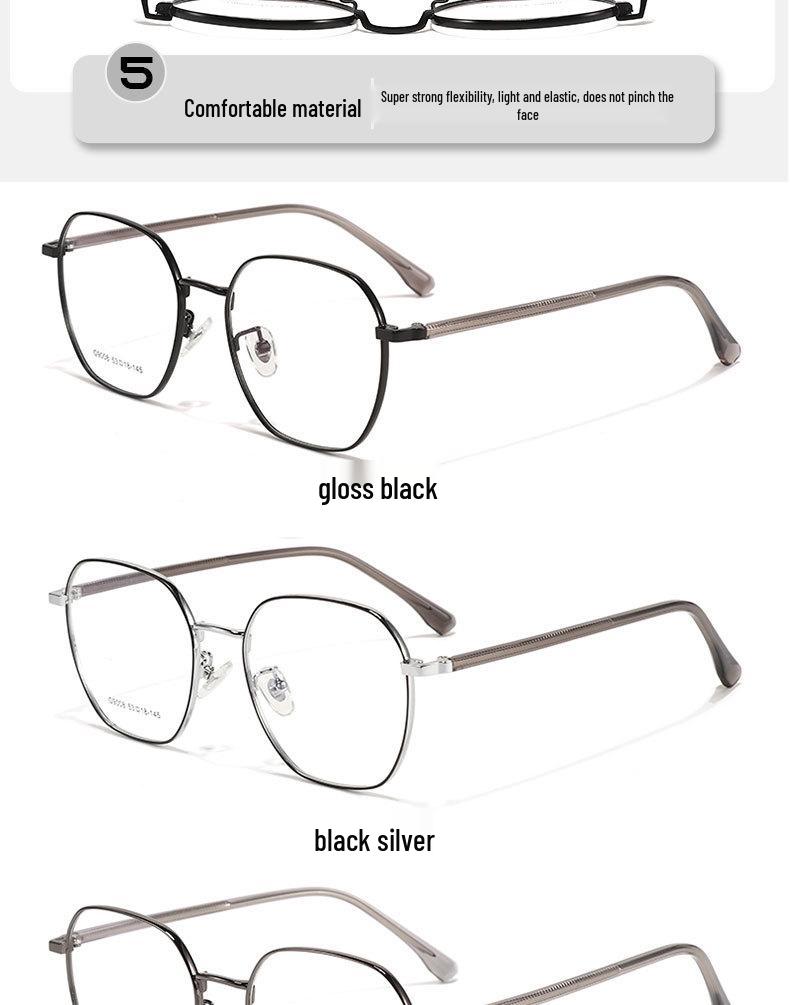 High-Quality Non-Magnetic Retro Plate Temple Legs Large Frame Myopia-Friendly Glasses.