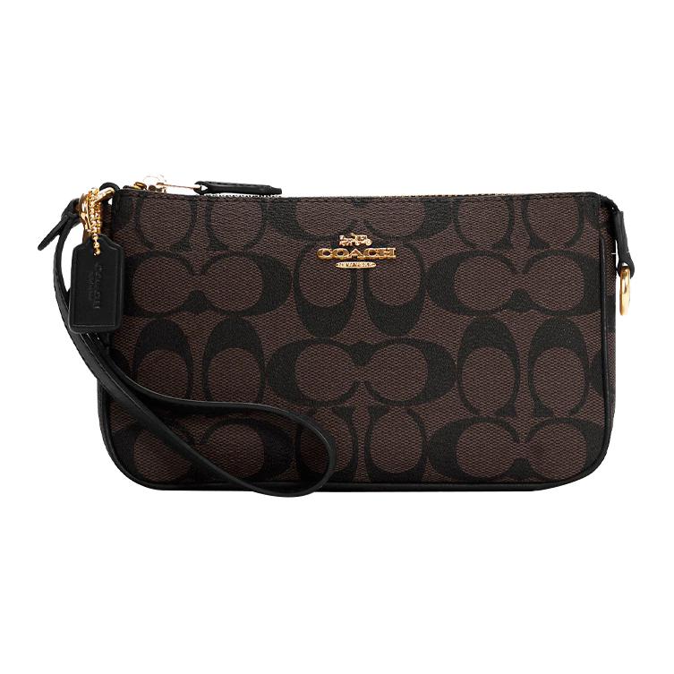 Coach Nolita 19 Metall-Logo-Prägung Anhänger Beschichtetes Canvas Glattes Leder Handtasche Damenhandtasche Braun Schwarz C3308-IMAA8