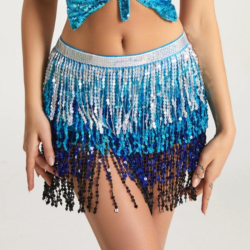 1 Pcs Fringed Waist Chain Belly Dance Waist Chain Indian Bohemian Lace-up Waist Scarf Sequined Fringed Skirt New Sequined