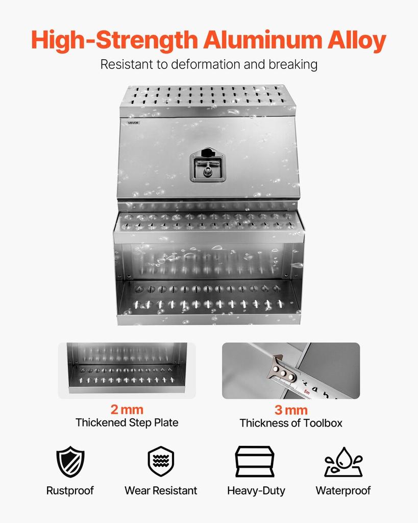 Semi-Truck Step Tool Box, 610 x 695 x 645 mm Heavy Duty Aluminum Toolbox Side Mount, Waterproof Side Storage Saddle Step Box with T-Handle Lock & Keys