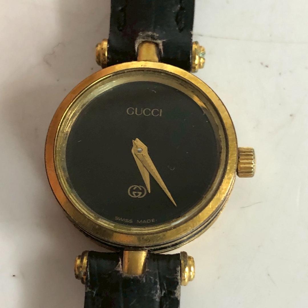 Used GUCCI Gucci Watch Vintage Black Leather Quartz Used Rare Popular Standard Luxury Luxury Bag Genuine Leather Sherry Line Red Green Black Dial