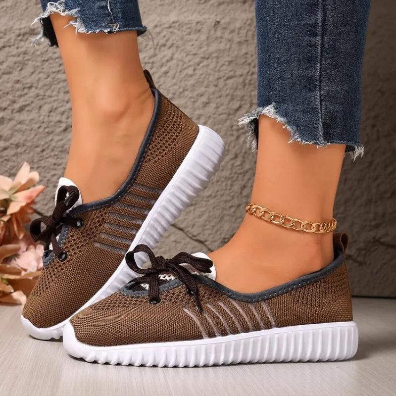 

Fashion 2025 New Women Casual Shoes Mesh Breathable Slip on Shoes Lightweight Sneakers Women Lace Up Fashion Comfortable Sports Shoes 43 коричневый