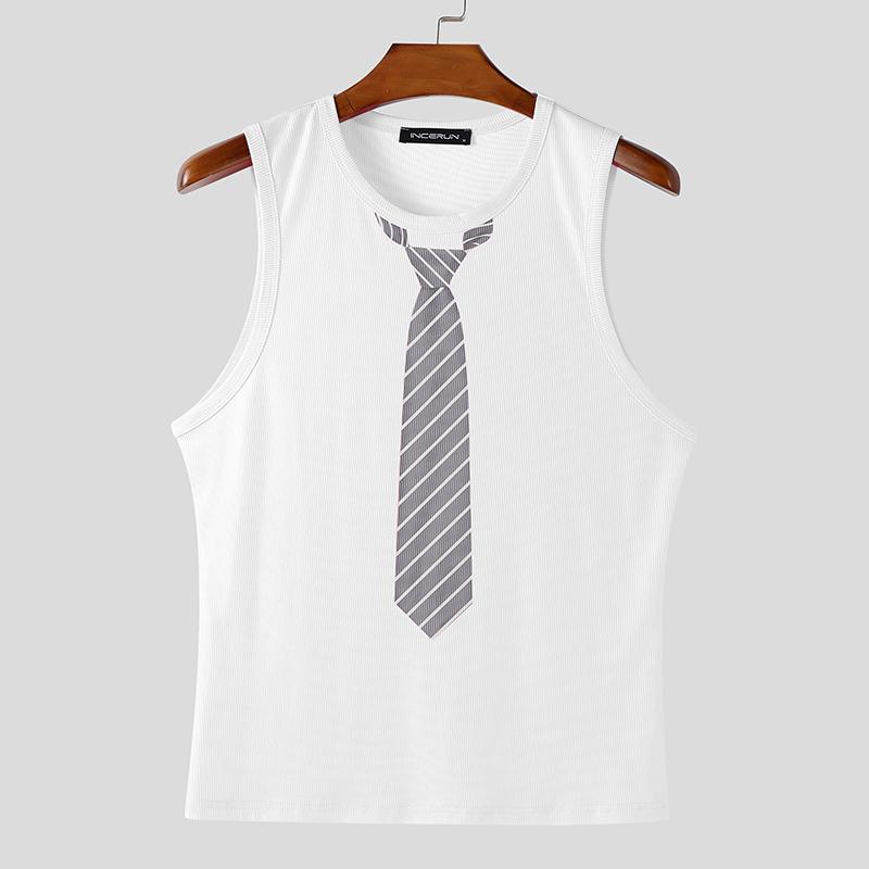 INCERUN Men Summer Sleeveless Print Casual Fitted Tank Tops L белый