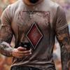 Men's Short-sleeved T-shirts Summer Casual Retro Hip-hop Style Round Neck Playing Card Pattern 3Dprinted  Oversized T-shirts