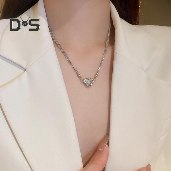 Women Necklace Magnetic Matching Broken Heart Pendant Rhinestone Adjustable Length Hematite Therapy Natural Neck Pain Relief Migraine Healing Choker
