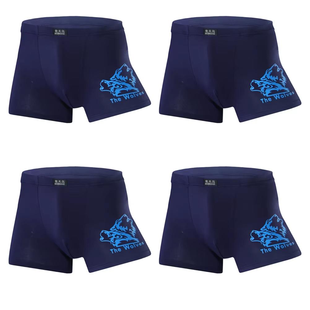 4 Pcs Men's Underwear Printed Boxer Shorts Youth Breathable Modal Underpants