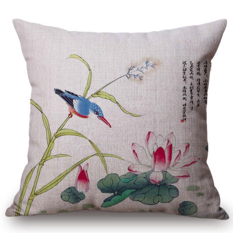 Chinese Retro Painting Style Classical Girl Lotus Cushion Covers Office Car Sofa Chair Home Decoration Cushion Cover Pillow Case