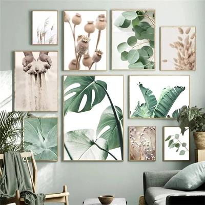 Blätter Leinwand Wandkunst Gemälde Hasenschwanz Gras Schilf Sand Bananenblatt Monstera Pflanzen Poster Drucke Bilder Schlafzimmer Dekor