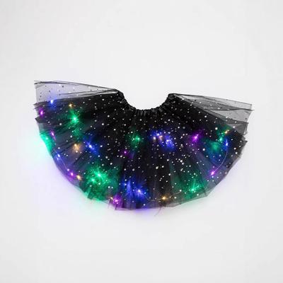 LED Fairy Lights Sequin Star & Moon Mesh Skirt for Kids - Glowing Performance Dancewear