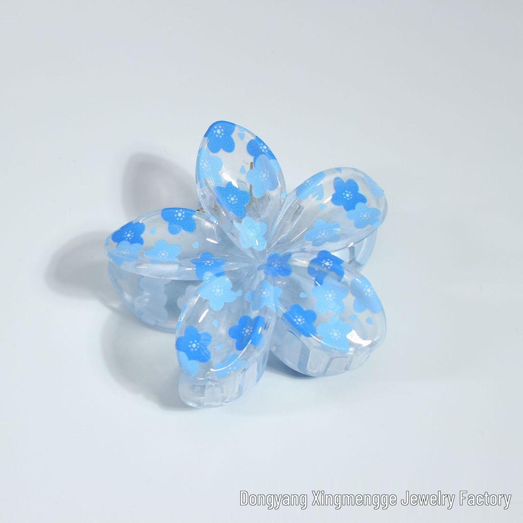 Frangipani Flower Colorful Hair Claw Clip, Transparent Five-Petal Design