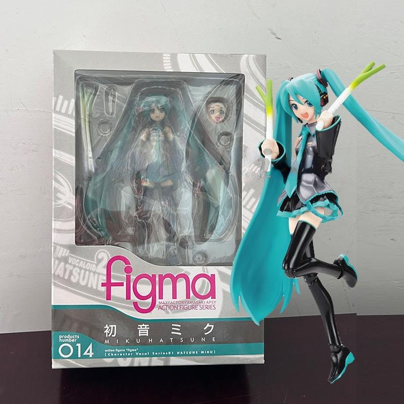 14cm Anime Hatsune Miku Figma 014 Joint Movable Face Change Boxed Doll PVC Action Figure Cute Model Toys Birthday Gift For Girls