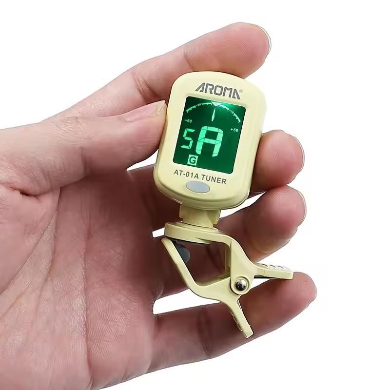 AROMA AT-01A Guitar Tuner Rotatable Clip-on Tuner LCD Display for Chromatic Acoustic Guitar Bass Ukulele Black Guitar Parts