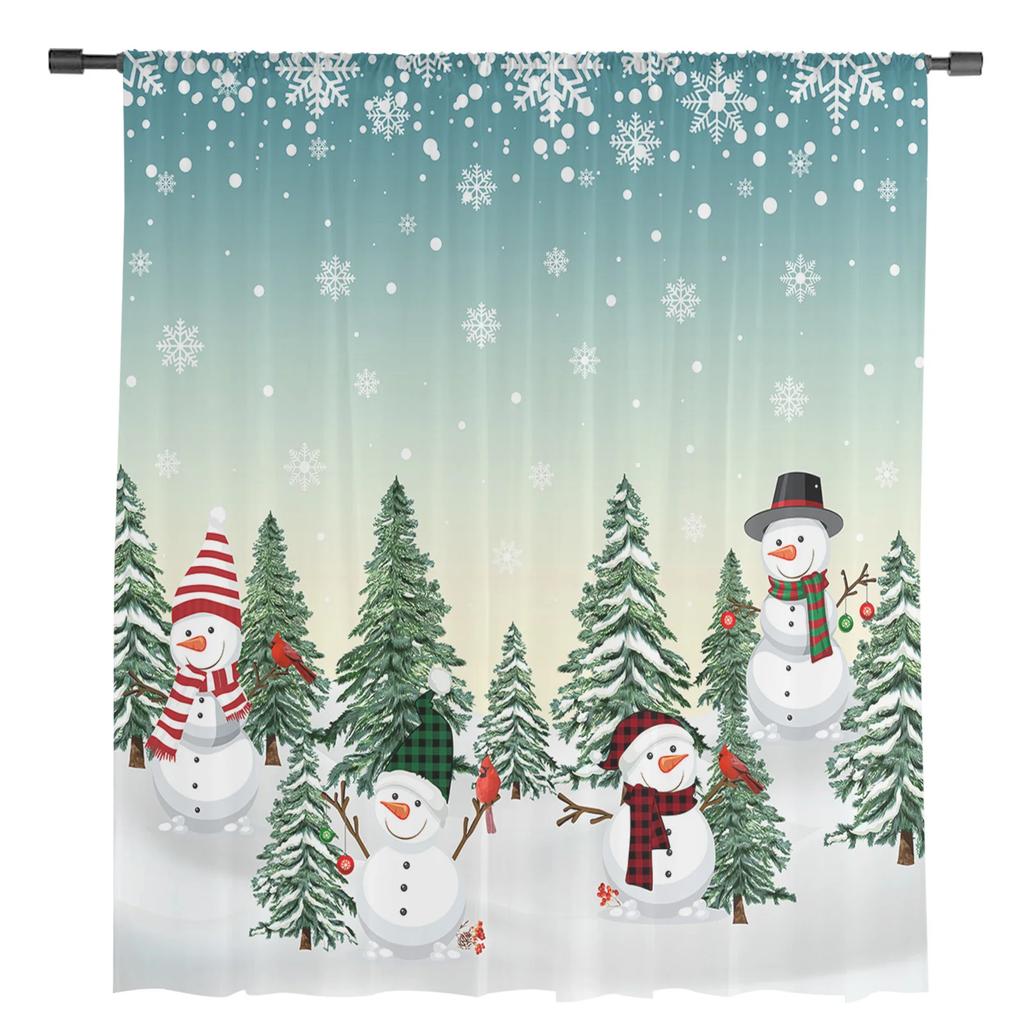 Christmas Snowman Snowflake Sheer Curtains for Living Room Decoration Window Curtains Kitchen Tulle Voile Curtains