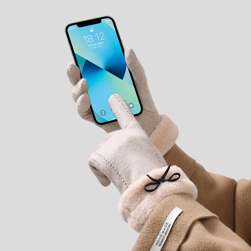 Women Fall Winter Windproof Touchscreen Thick Fleece Lining Daily Use Commuting Superior Warmth Cycling Gloves