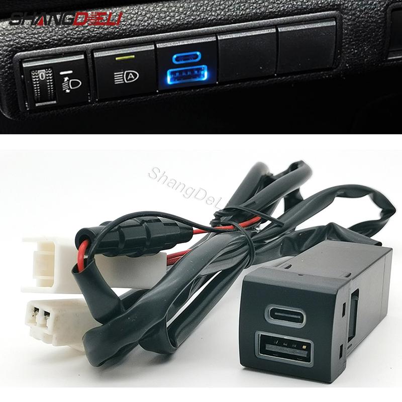 Dual Ports Car USB QC3.0 Type-C PD Phone Charger Socket For Toyota Highlander Land Cruiser Prado 150 Rav4 Camry Corolla 18-22