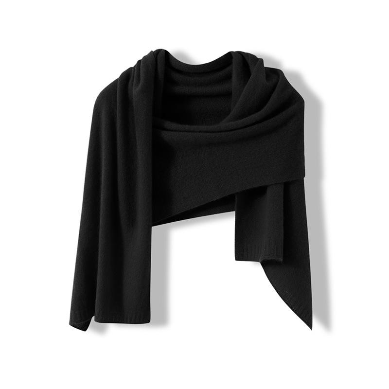 Women's 100% Pure Cashmere Solid Color Knit Shawl - Warm Fashion for Autumn & Winter