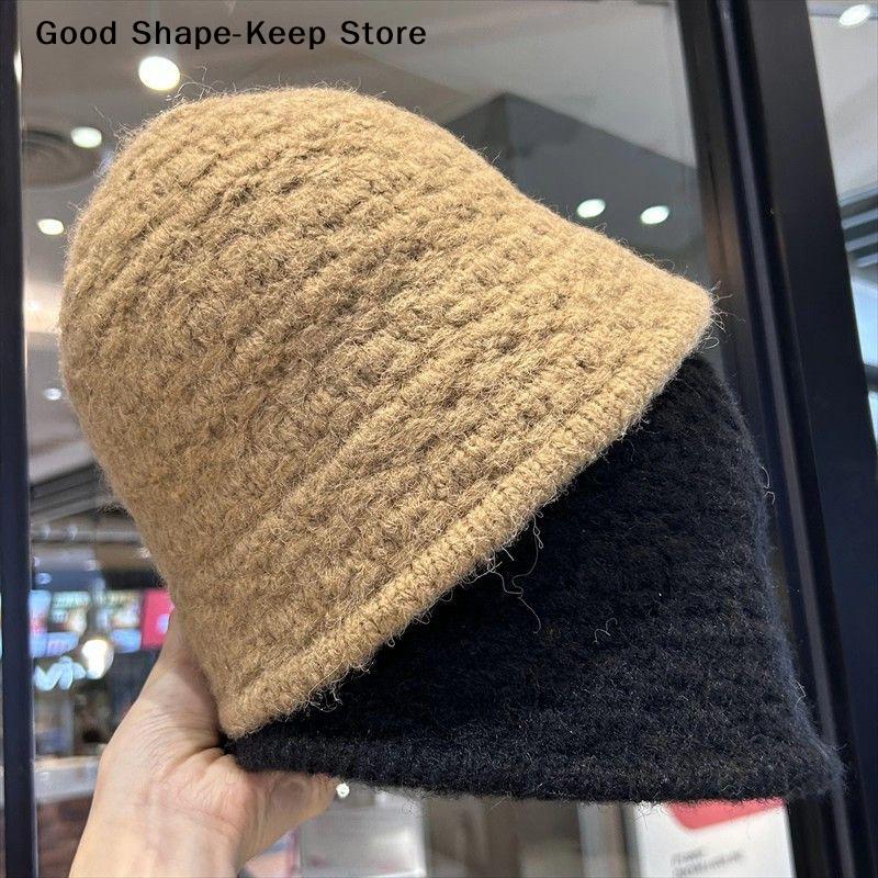 Solid Color Winter Bucket Hat For New Wool Knitted Fashion Hat For Women Winter Warmth With Bow Woolen Basin Hat
