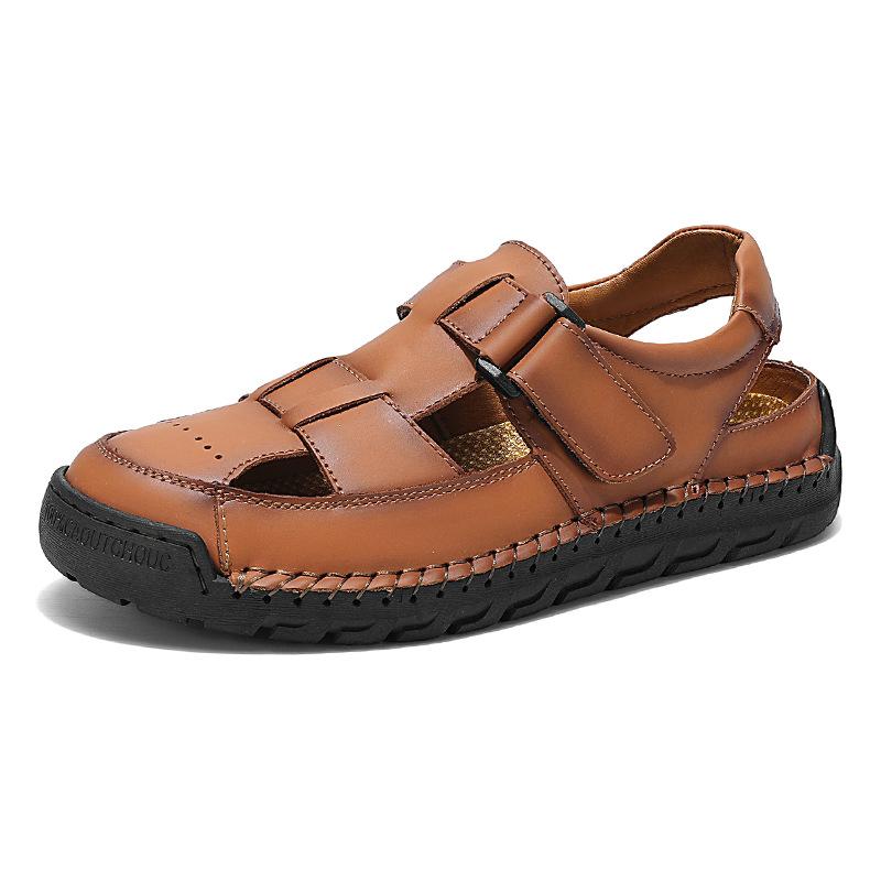 Fashion 2025 New Summer Leather Men's Beach Breathable Sandals Large Size 38-48 Retro Handsewn Baotou Casual Fashion Handmade Shoes