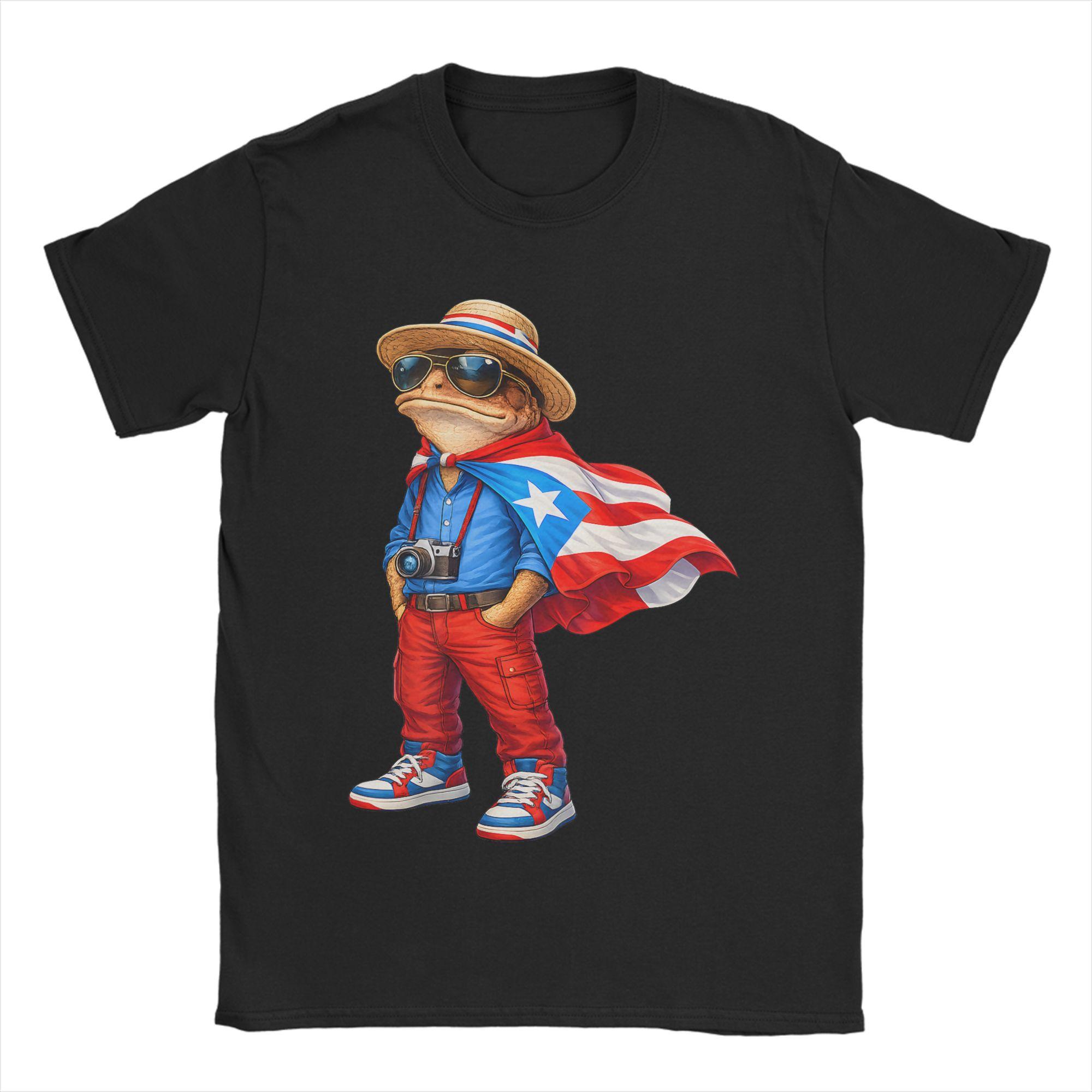 Coqui Frog Puerto Rico Flag Puerto Rican TShirt for Men Round Neck Cotton T Shirt Short Sleeve Tee Shirt Big Size Clothing S