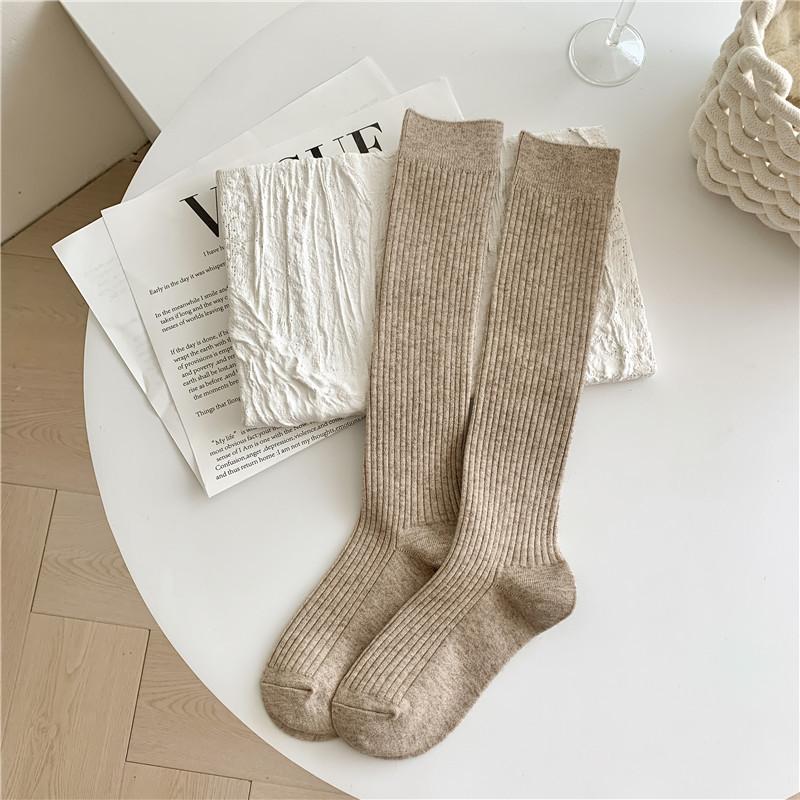 100% Merinowolle Damenstrümpfe Mode Einfarbige Gestrickte Plüschsocken Mode Gepolsterte Warme Leggings Damen Neu One Size gray
