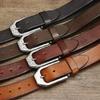 Retro Personalized Hammer Pattern Stainless Steel Button Head Belt Men'S Genuine Leather First Layer Cowhide Trend Versatile Denim Belt Men