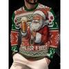 Bequemes Modisches Kreatives Weihnachtsposter für Herren Buntes 3D-Druck-T-Shirt Weiches Atmungsaktives Rundhals-Langarm-T-Shirt