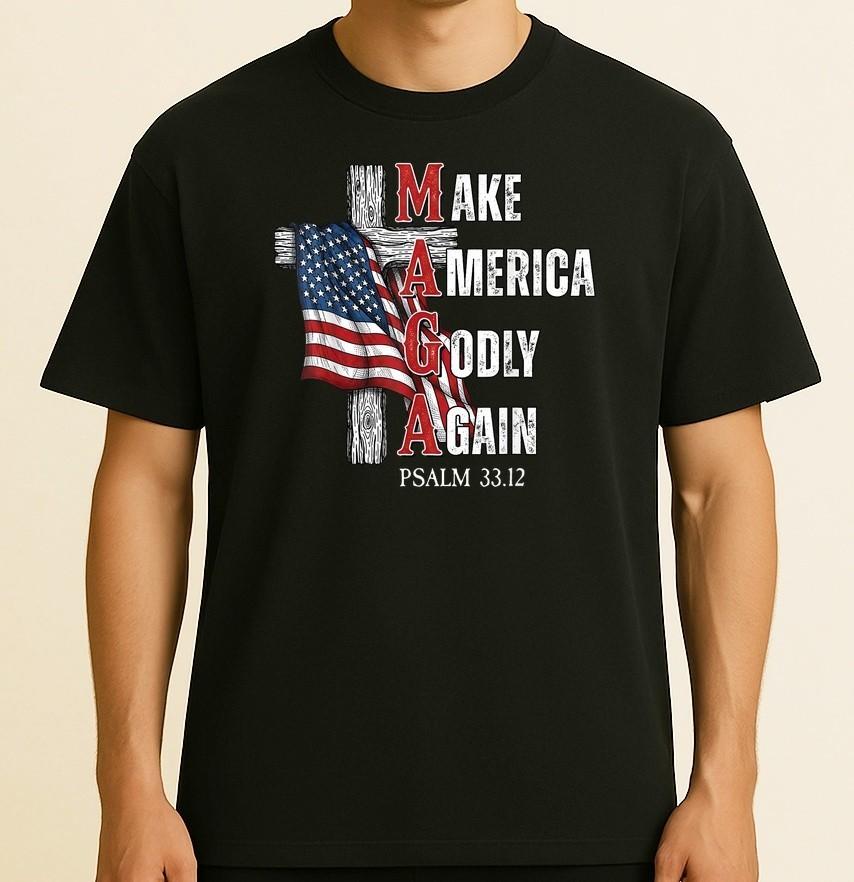Jesus Make America Godly Again American Patriot Christian T-Shirt S-4XL S