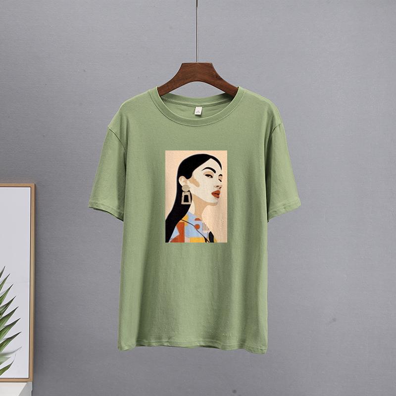Hirsionsan Chic Cotton Printed T Shirts Women Summer Loose Casual Tees Oversized Aesthetic Graphic Clothes Plus Size Female Tops