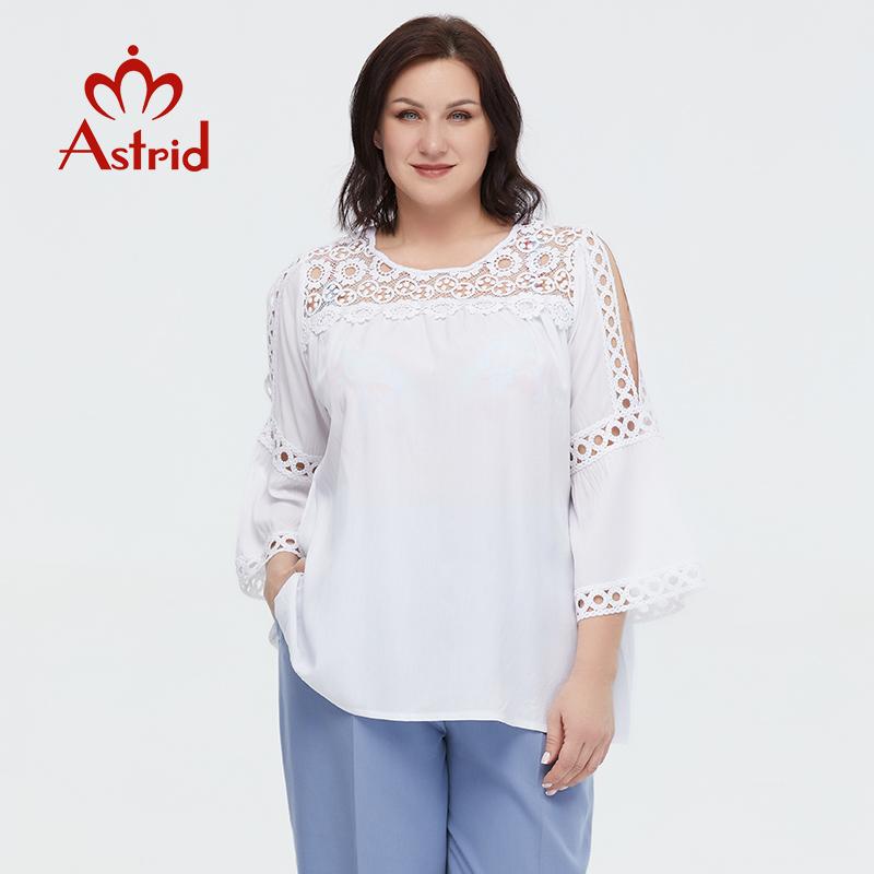 

Летняя женская футболка Astrid, 2023, большой хлопковый кружевной топ, женская футболка с длинным рукавом, модная сексуальная женская одежда с полым узором