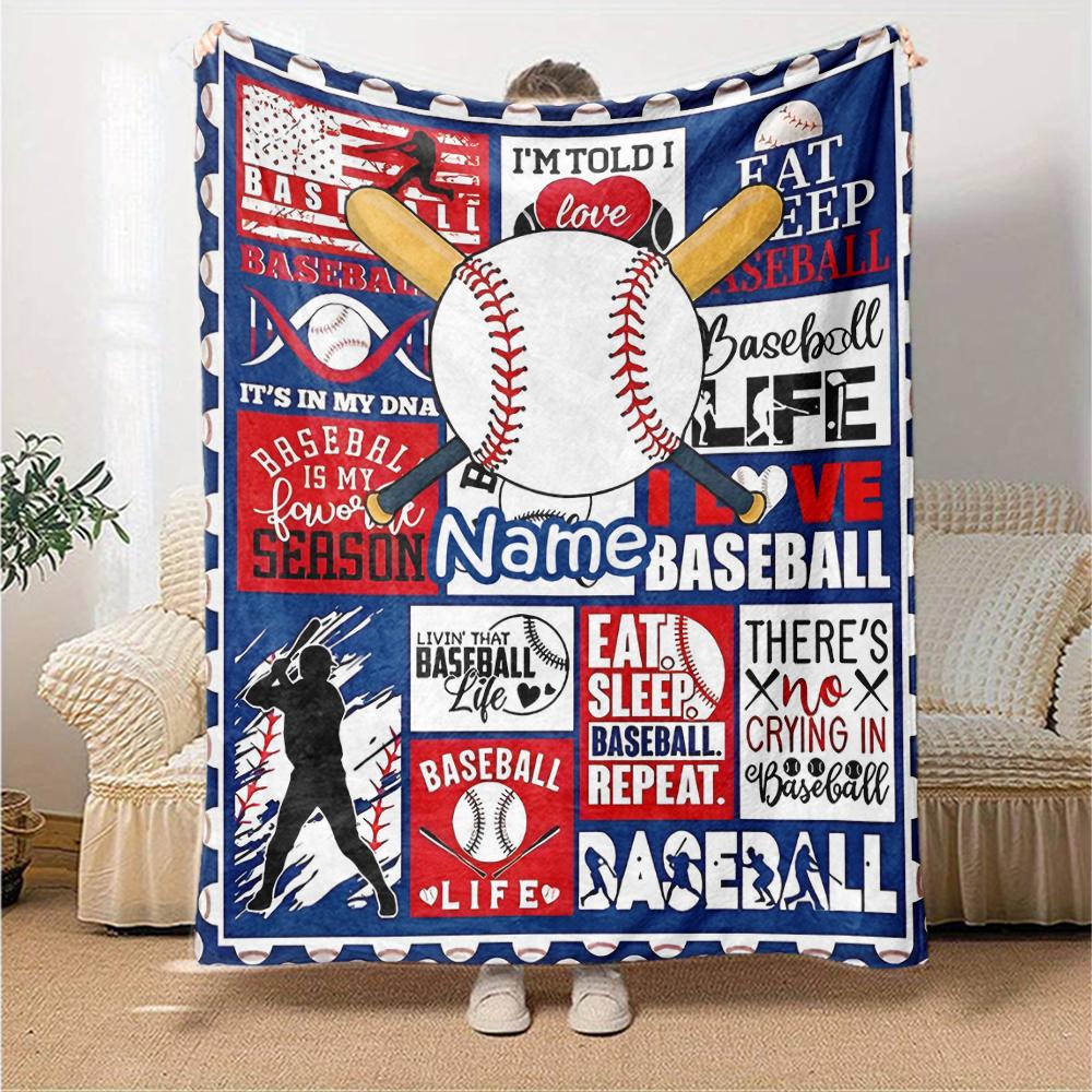 Custom Name Baseball Theme Printed Blanket - Perfect for Couch, Bed, Travel & Outdoor Use | Machine Washable, Cozy & Durable.