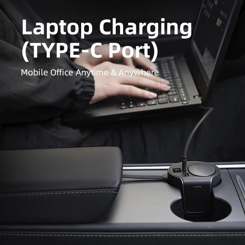 For Tesla Model 3 Model Y 65W Quick Charger USB Shunt Hub Intelligent Docking Station Car Adapter Powered Splitter Extension