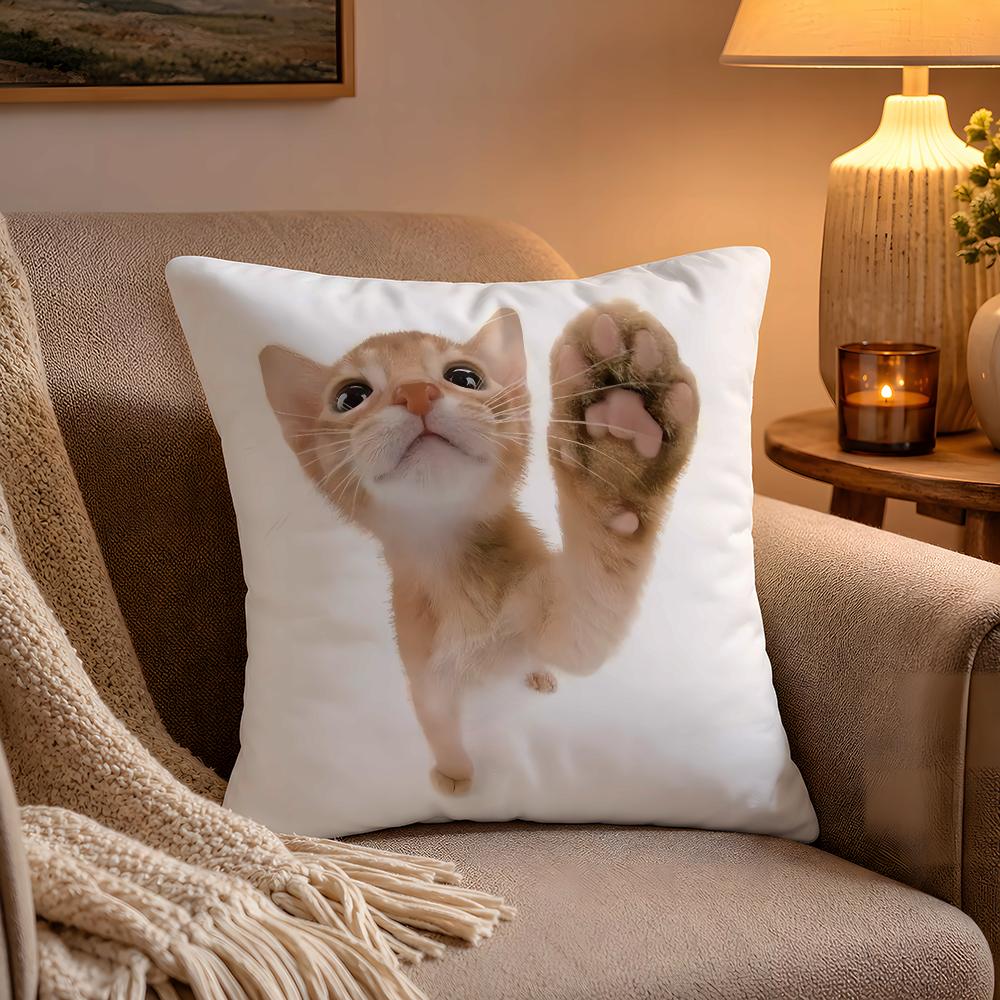 Kwaii Animal Cat Dog Cushion Cover Soft Plush Cushion Cover Double Print And Invisible Zipper For Sofa Home Car Use