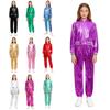 Hip Hop & Jazz Dance Uniform for Kids Girls: Complete Two-Piece Set with Long Sleeve Metallic Jacket and Matching Pants
