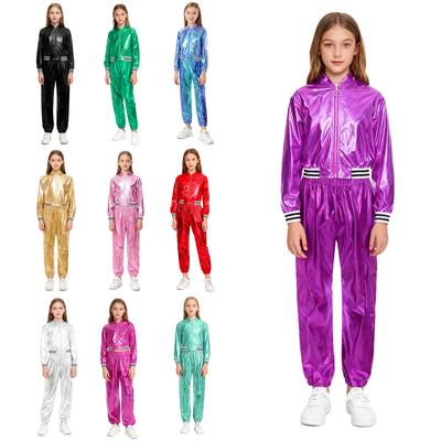 Uniforme de Danse Hip Hop & Jazz pour Filles Enfants: Ensemble deux pièces complet avec veste métallique à manches longues et pantalon assorti