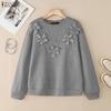 ZANZEA Women Casual Round Neck Loose Long Sleeve Sweatshirt