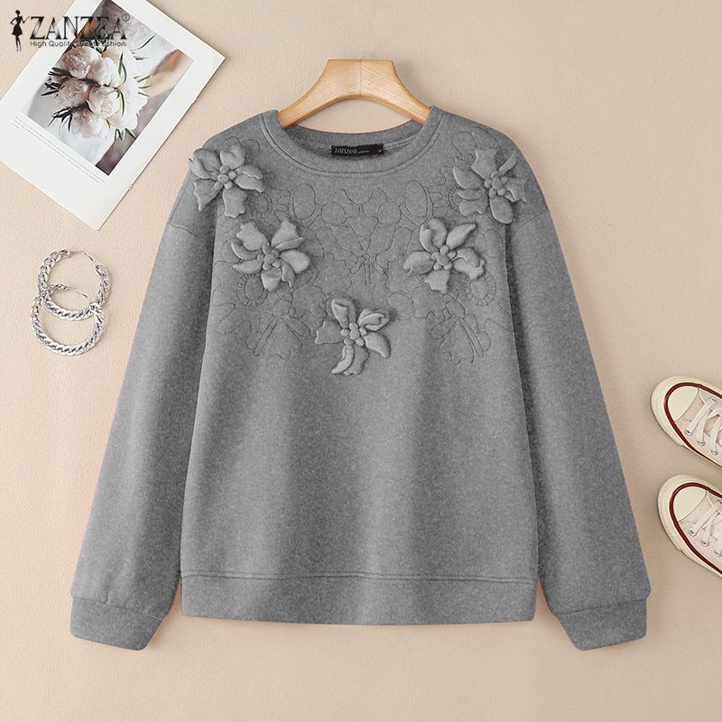 ZANZEA Women Casual Round Neck Loose Long Sleeve Sweatshirt