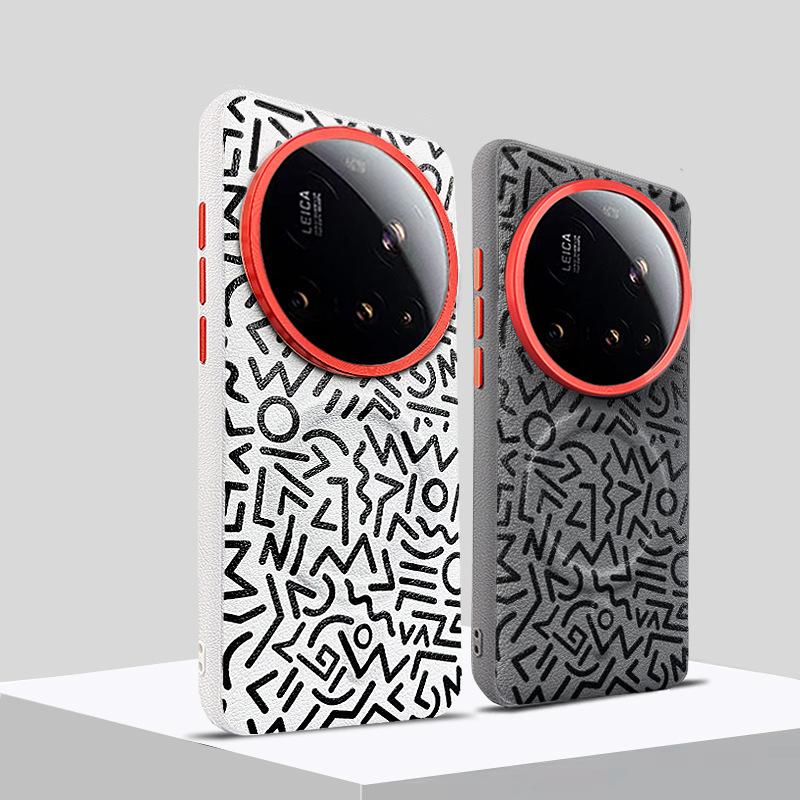 Magnetische Leder-Handyhülle für Xiaomi 15 Ultra Großer Metall-Len, Mi13 14 Ultra 15 Pro Geometrische Graffiti Schutzhülle