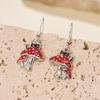 Silver Plated Enamel Mushroom & Black Cat Drop Earrings, Whimsical Forest Dangle Earrings for Women