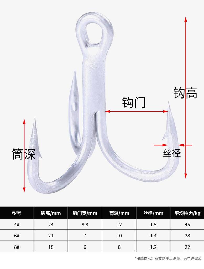 10Pcs 4# 6# 8#  Black Fishing Hook High Carbon Steel Treble Fishing Tackle Bend Treble For Bass