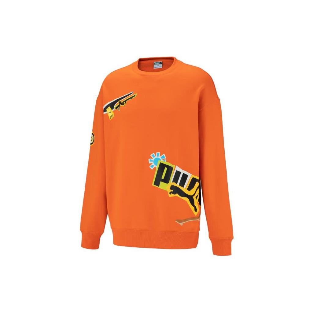 Puma Letter Sports Casual Crew Neck Sweatshirt Men Sweatshirt Orange 539968-23