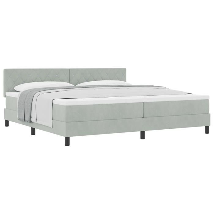 Lit avec sommier et matelas vidaXL Gris clair 200x200 cm Velours 3339128