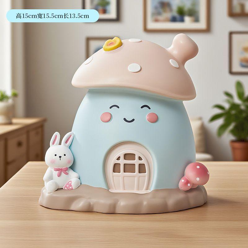 New Kid's Mushroom House Creative Piggy Bank, Large Medium Financial Storage Jar Office Desktop Cartoon Anti-drop Ornament