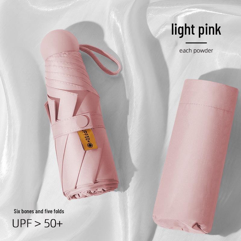 Compact Dual-Use Sun and Rain Umbrella with Black Glue Sunshade - Stylish Ladies' 5-Fold Capsule Design