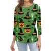 Women's Casual Halloween Print Top Three Quarter Sleeve Crew Neck Shirt Lightweight Comfortable Fit Seasonal Design